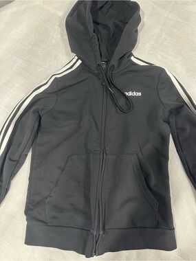 Women’s Adidas Black Zip-Up Hoodie with White Three-Stripes